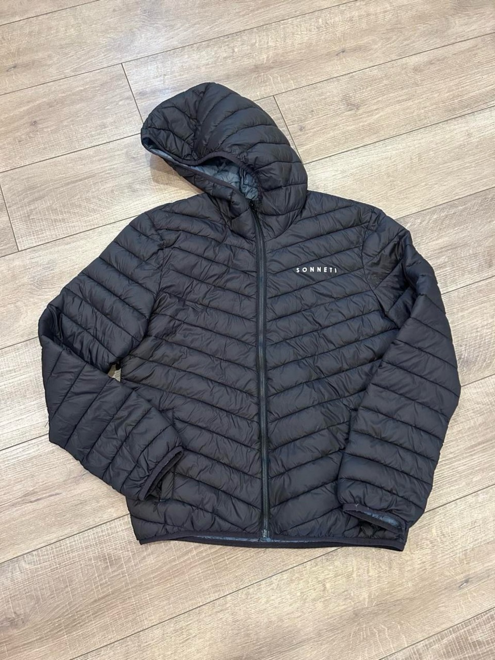 Sonneti Black Hooded Quilted Puffer Jacket